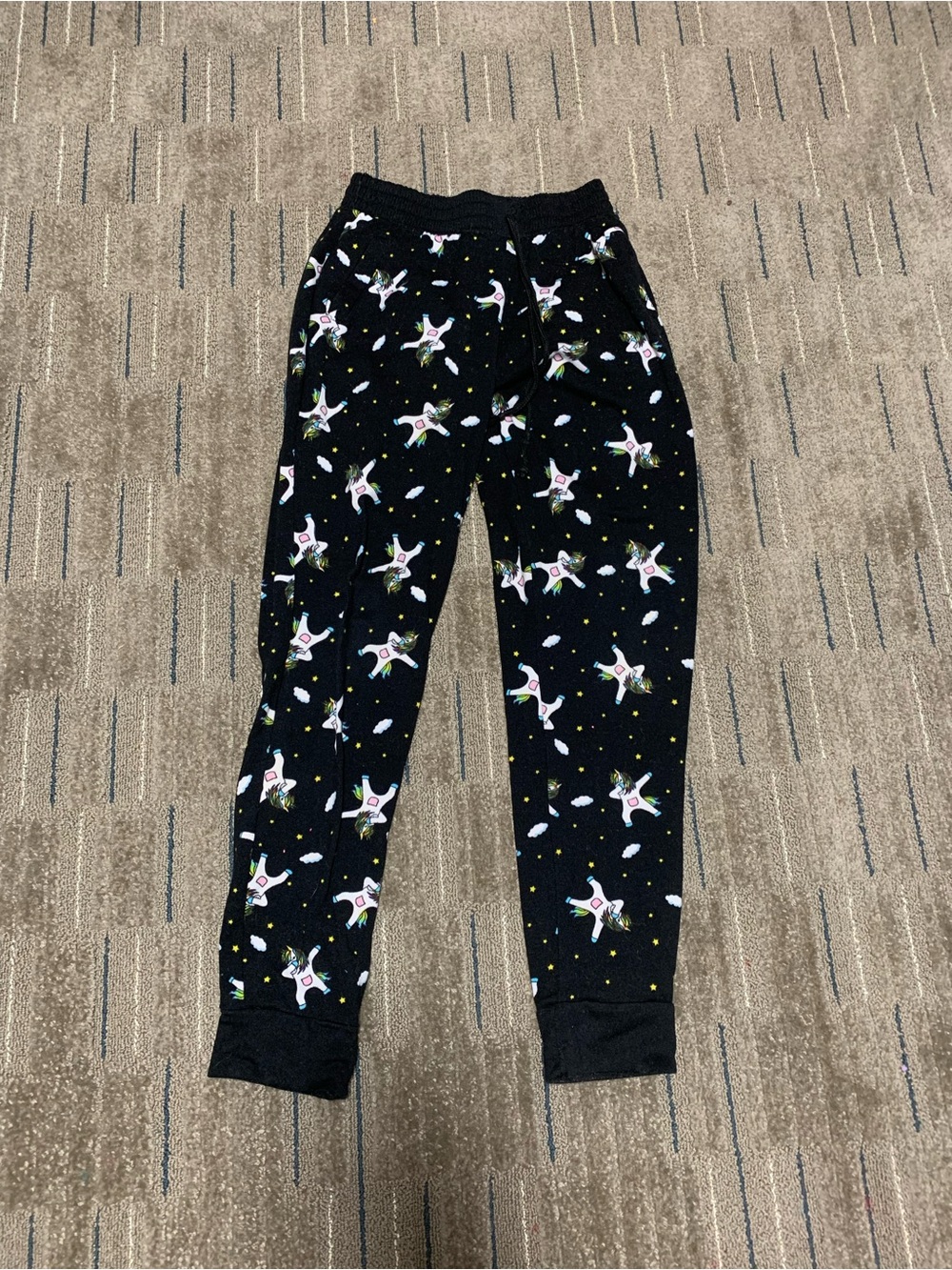 City Girls Girls Dabbing Unicorn Pajama Pants Black Fleece Sleep Joggers 14/16